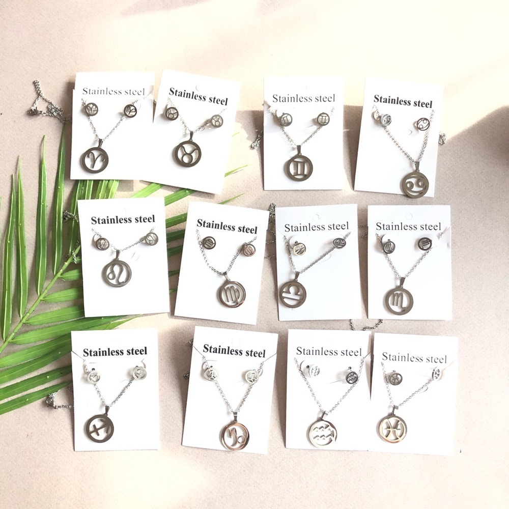 Zodiac Sign Stainless Steel Necklace Earrings Set